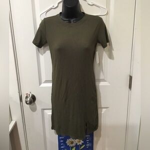 BP Olive Green Ribbed Shirt Sleeve Casual Dress